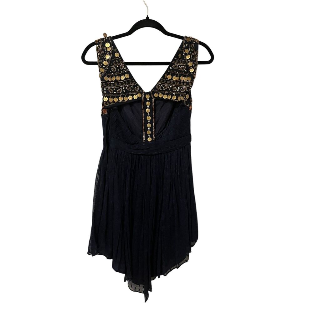 Free People Beaded Coins Mini Dress in Navy Blue Sz 0